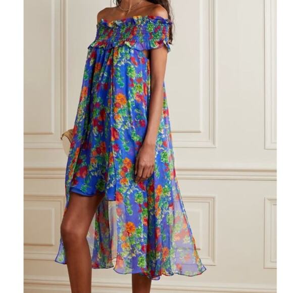 Caroline Constas Areadne off shoulder draped floral silk mini dress size L large - Picture 1 of 9